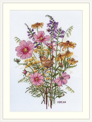 (image for) September Flowers and Wren Counted Cross Stitch Kit